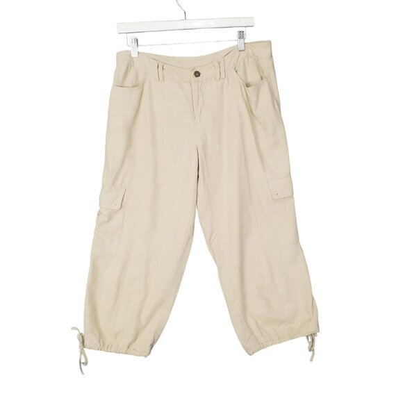 Liz Claiborne Pants - AXCESS Pants Womens SZ 6 Linen Cargo Pockets Safari Khaki Crop Coastal‎ Beach